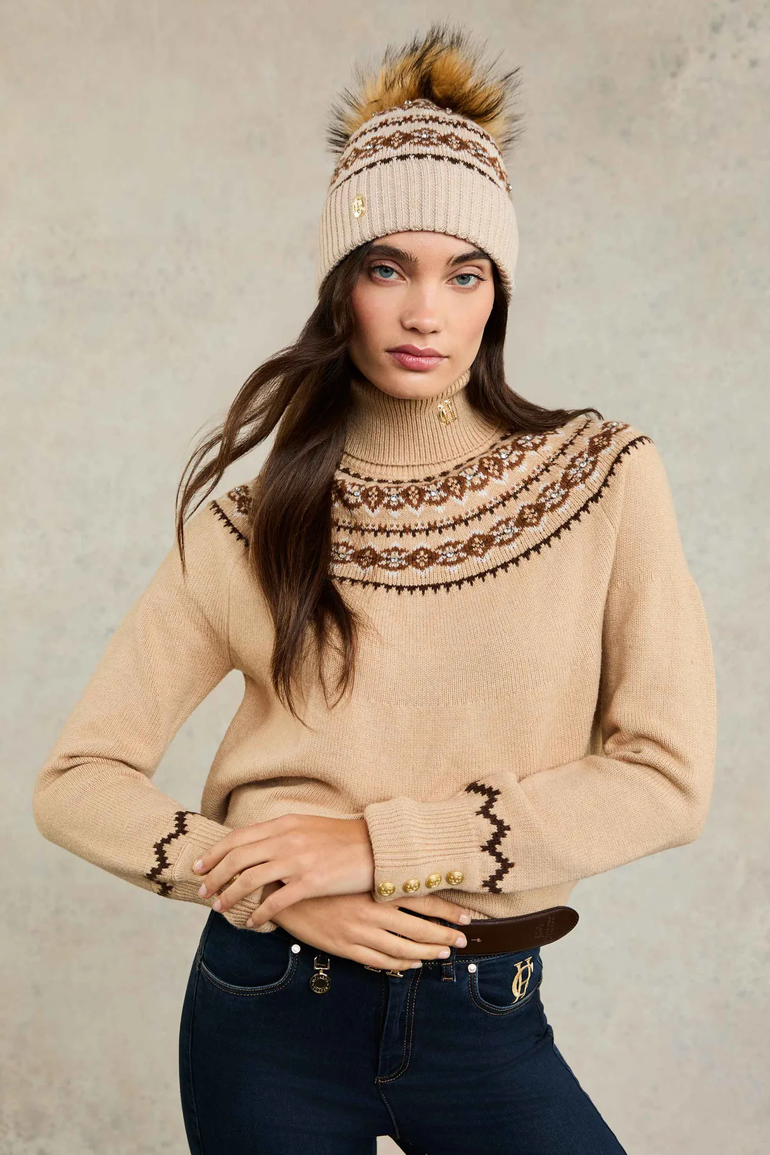 Outlet Jennifer Fairisle Bobble Hat (Light Camel) Women Hats & Headbands|Hats & Headbands