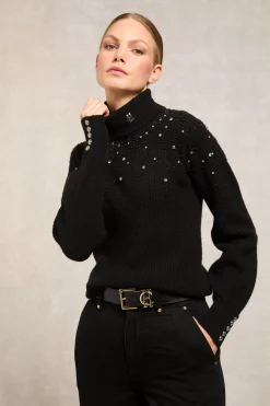 New Kelsie Rib Embellished Roll Neck Women Knitwear