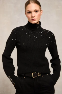 New Kelsie Rib Embellished Roll Neck Women Knitwear
