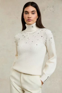 Clearance Kelsie Rib Embellished Roll Neck Women Knitwear