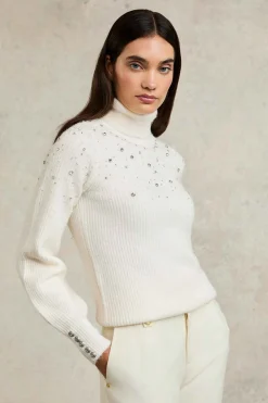 Clearance Kelsie Rib Embellished Roll Neck Women Knitwear