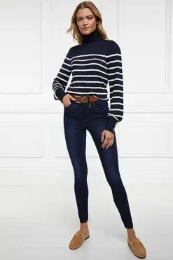 Hot Kelsie Roll Neck Knit (Ink Navy Natural Stripe) Women Knitwear
