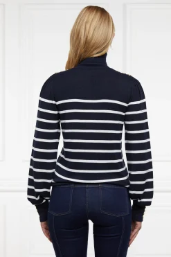 Hot Kelsie Roll Neck Knit (Ink Navy Natural Stripe) Women Knitwear