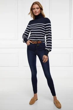 Hot Kelsie Roll Neck Knit (Ink Navy Natural Stripe) Women Knitwear