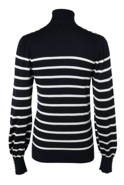 Hot Kelsie Roll Neck Knit (Ink Navy Natural Stripe) Women Knitwear