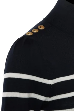 Hot Kelsie Roll Neck Knit (Ink Navy Natural Stripe) Women Knitwear