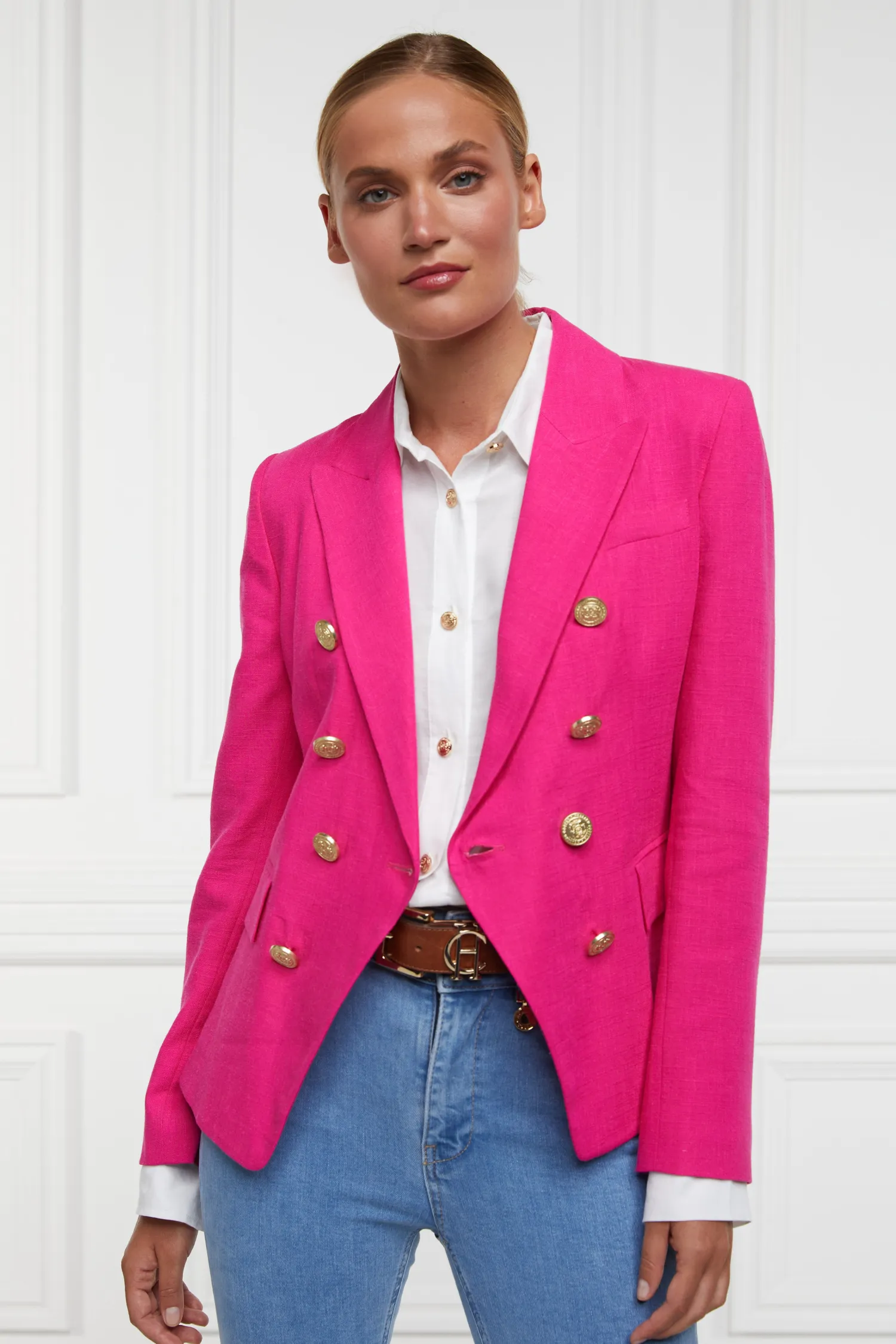 Sale Knightsbridge Blazer (Hot Pink Linen) Women Blazers|Tailoring