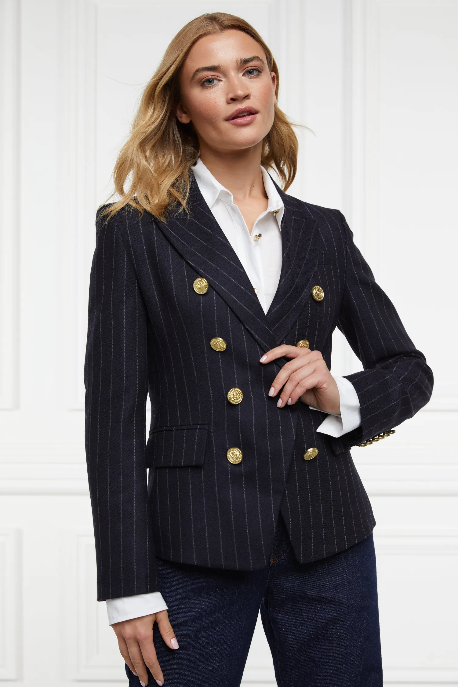 Hot Knightsbridge Blazer (Navy Chalk Pinstripe) Women Blazers|Tailoring