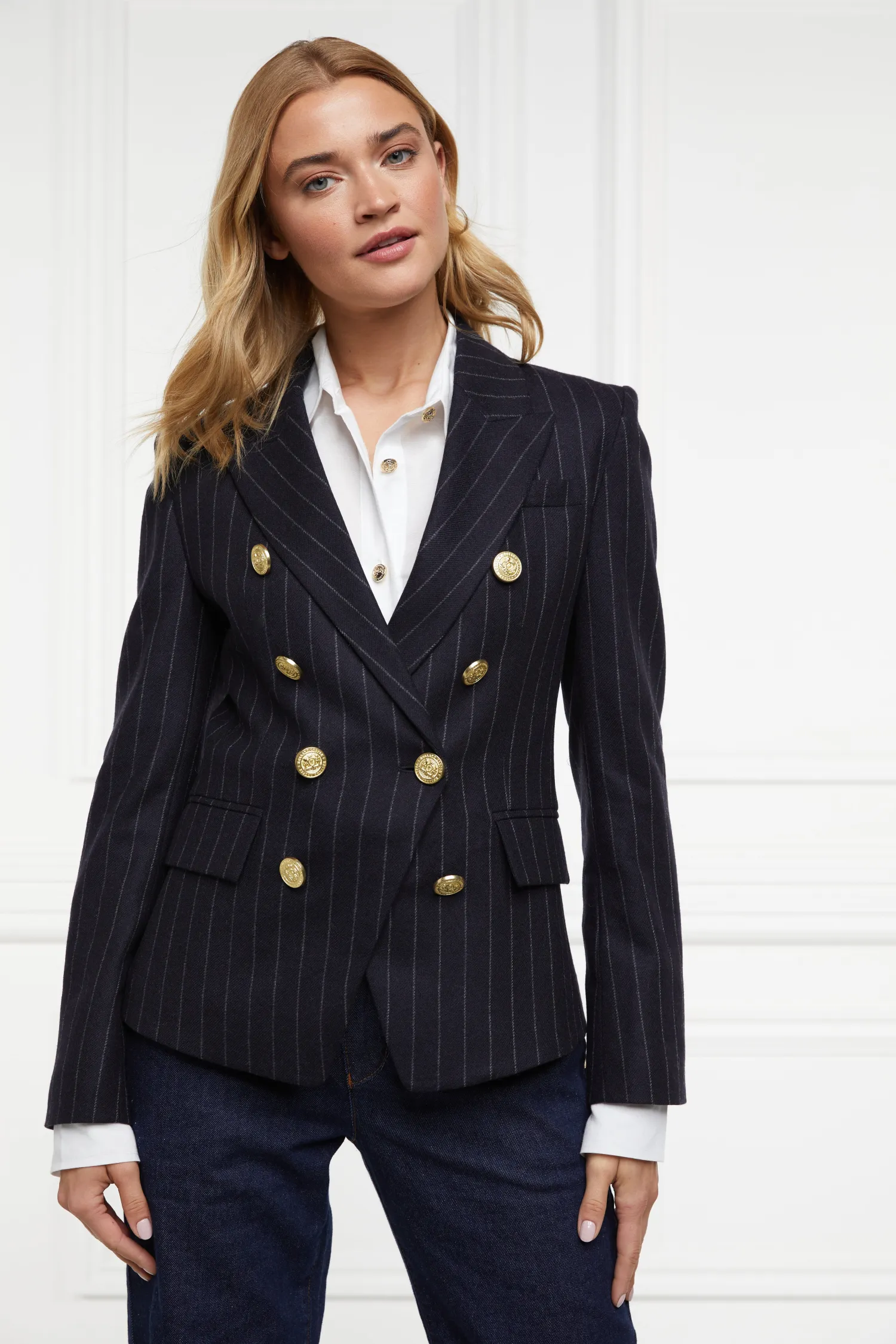 Hot Knightsbridge Blazer (Navy Chalk Pinstripe) Women Blazers|Tailoring