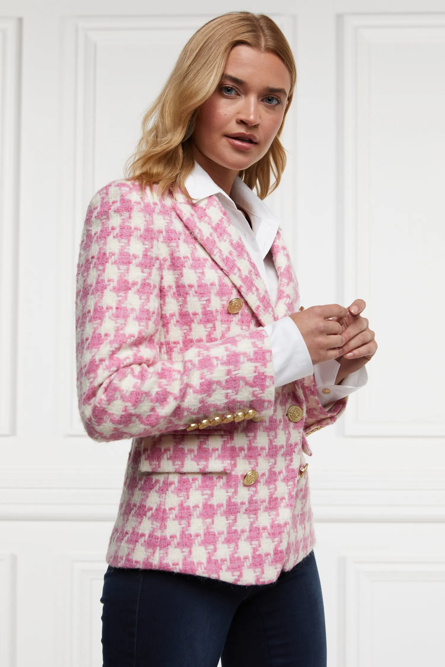 Sale Knightsbridge Blazer (Pink Large Scale Houndstooth) Women Blazers|Tailoring