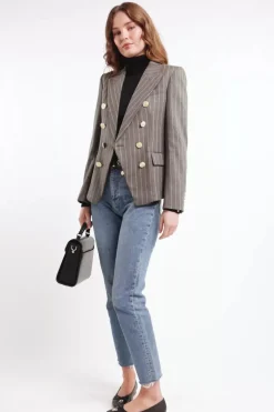 Hot Knightsbridge Blazer (Soft Grey Pinstripe) Women Blazers|Tailoring