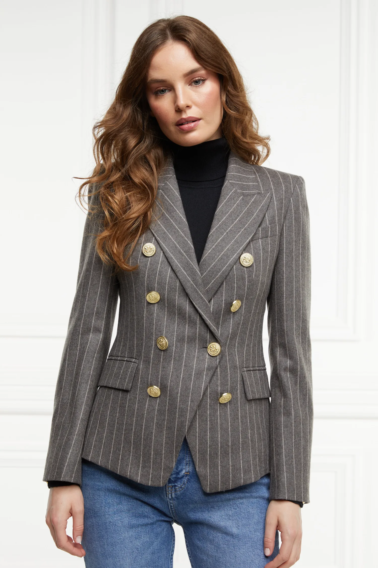 Hot Knightsbridge Blazer (Soft Grey Pinstripe) Women Blazers|Tailoring