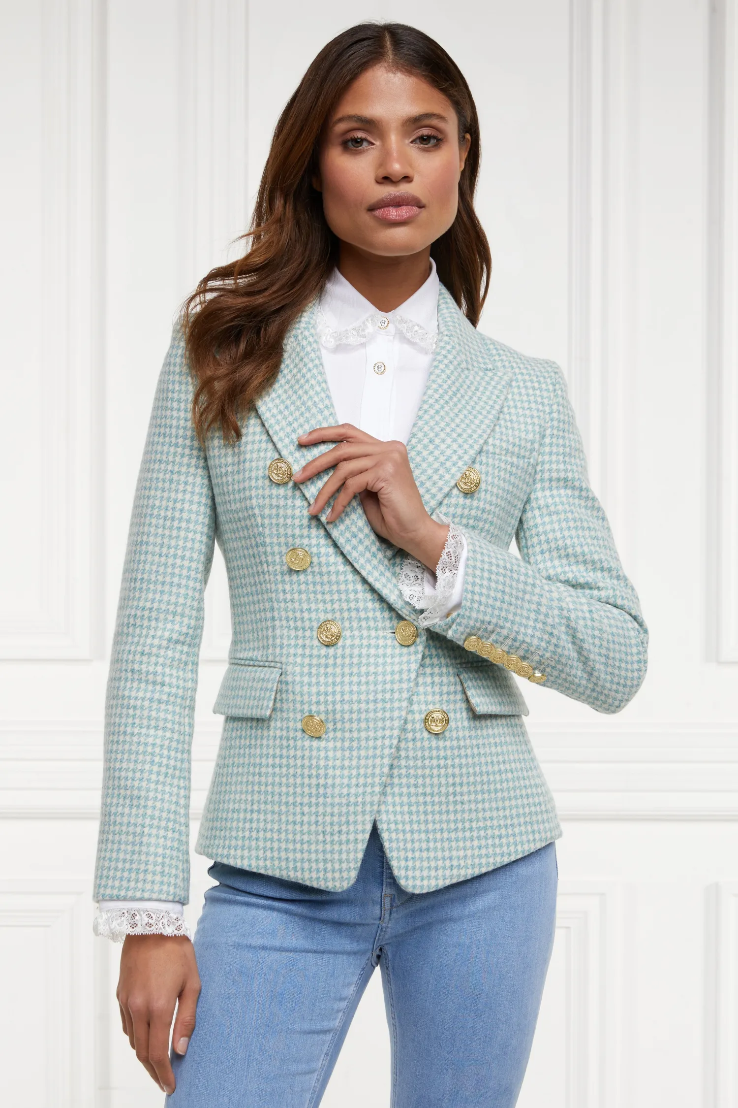 Fashion Knightsbridge Blazer (Teal Houndstooth) Women Blazers|Tailoring