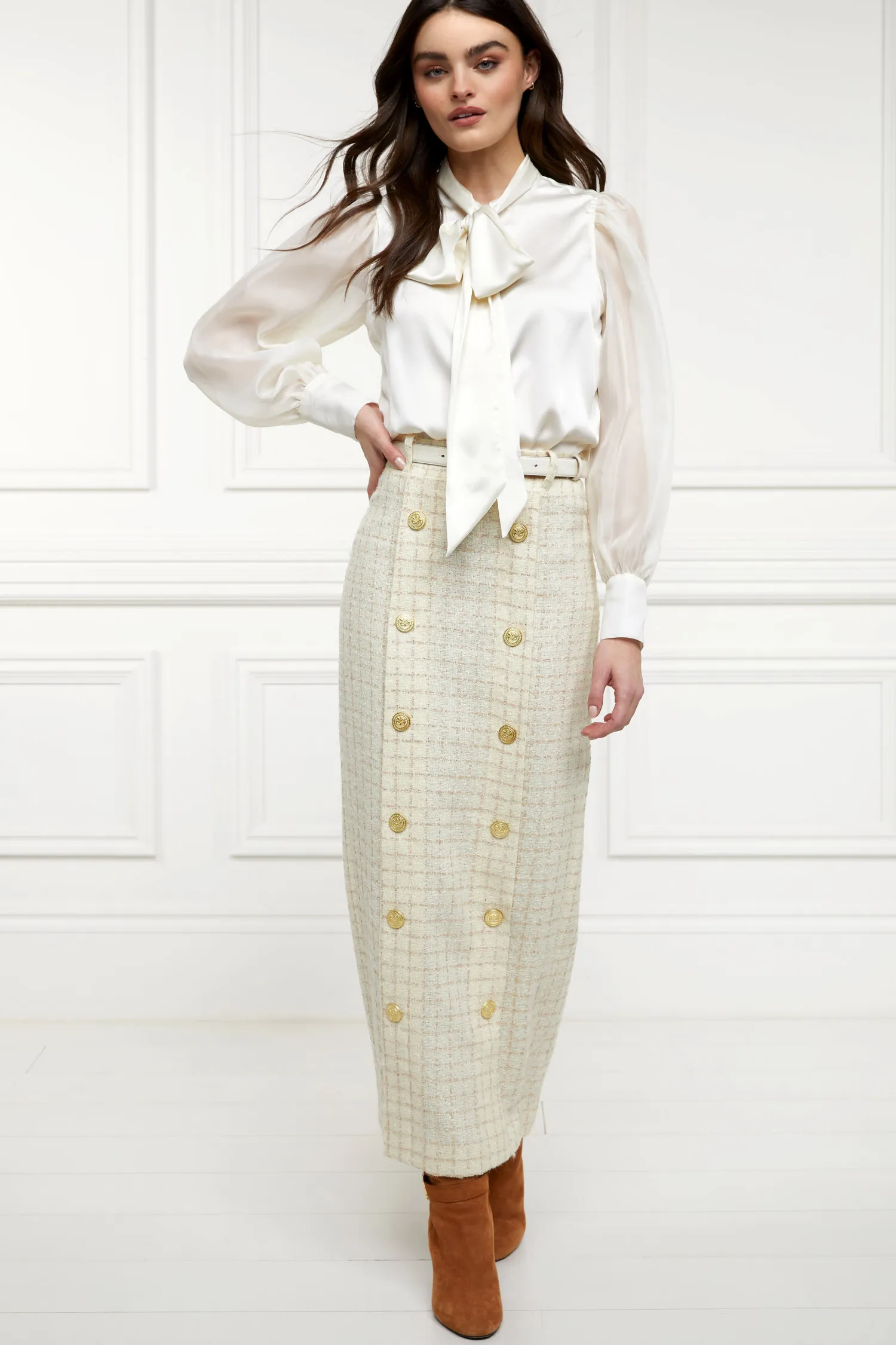 New Knightsbridge Maxi Skirt (Ivory Sparkle Tweed) Women Skirts|Tailoring