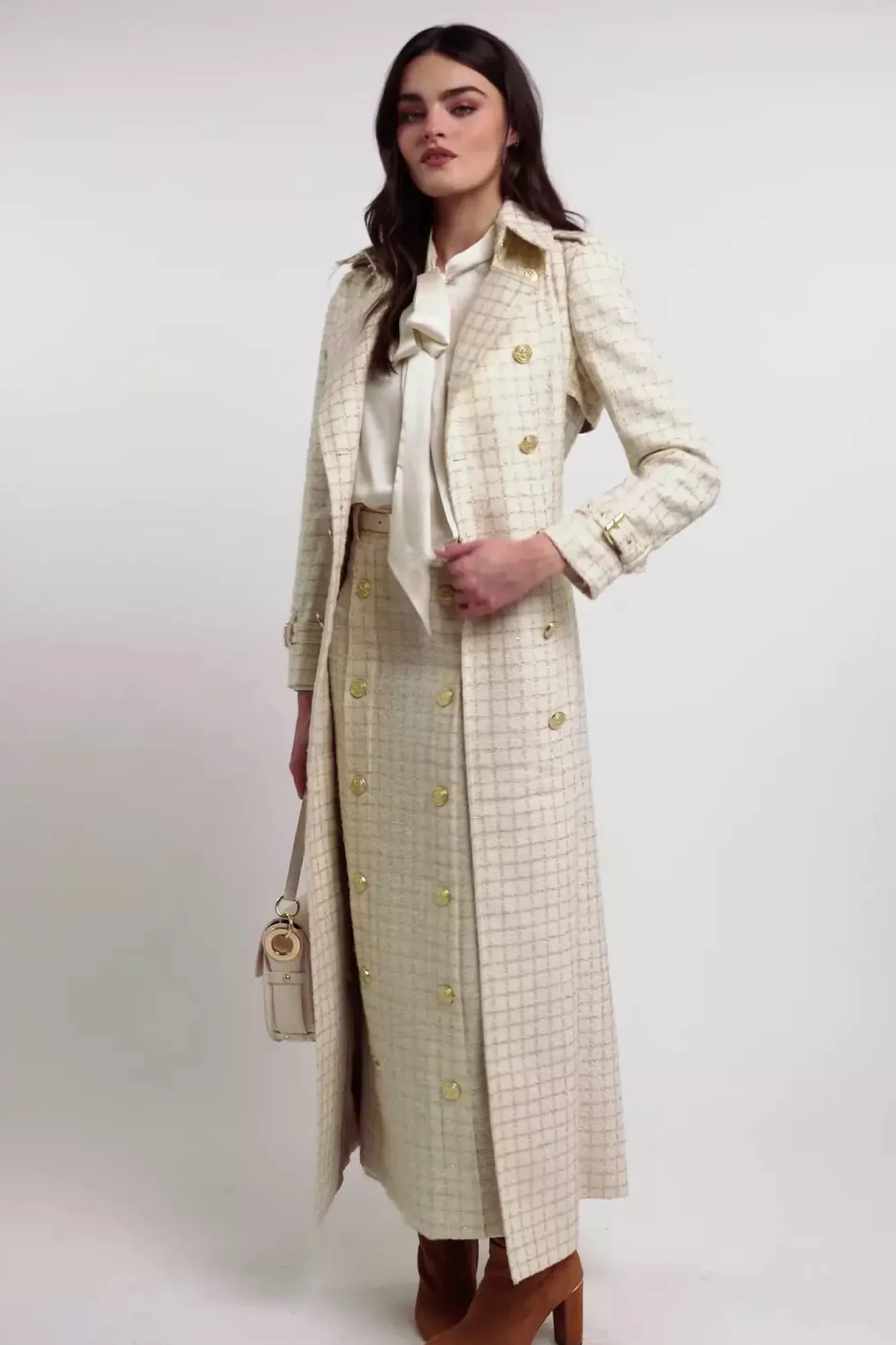 New Knightsbridge Maxi Skirt (Ivory Sparkle Tweed) Women Skirts|Tailoring