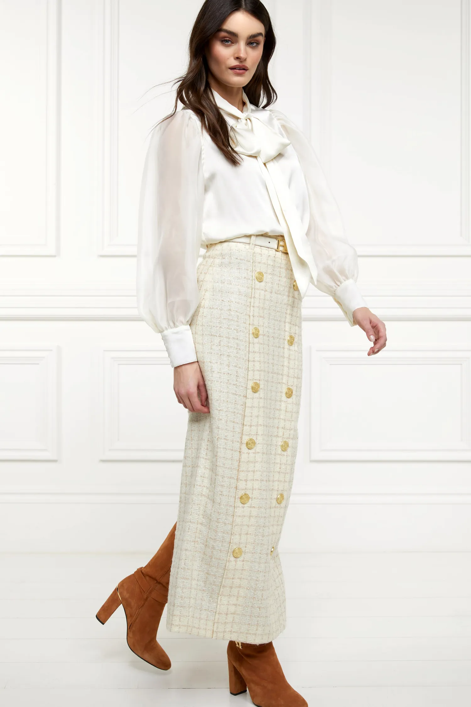 New Knightsbridge Maxi Skirt (Ivory Sparkle Tweed) Women Skirts|Tailoring