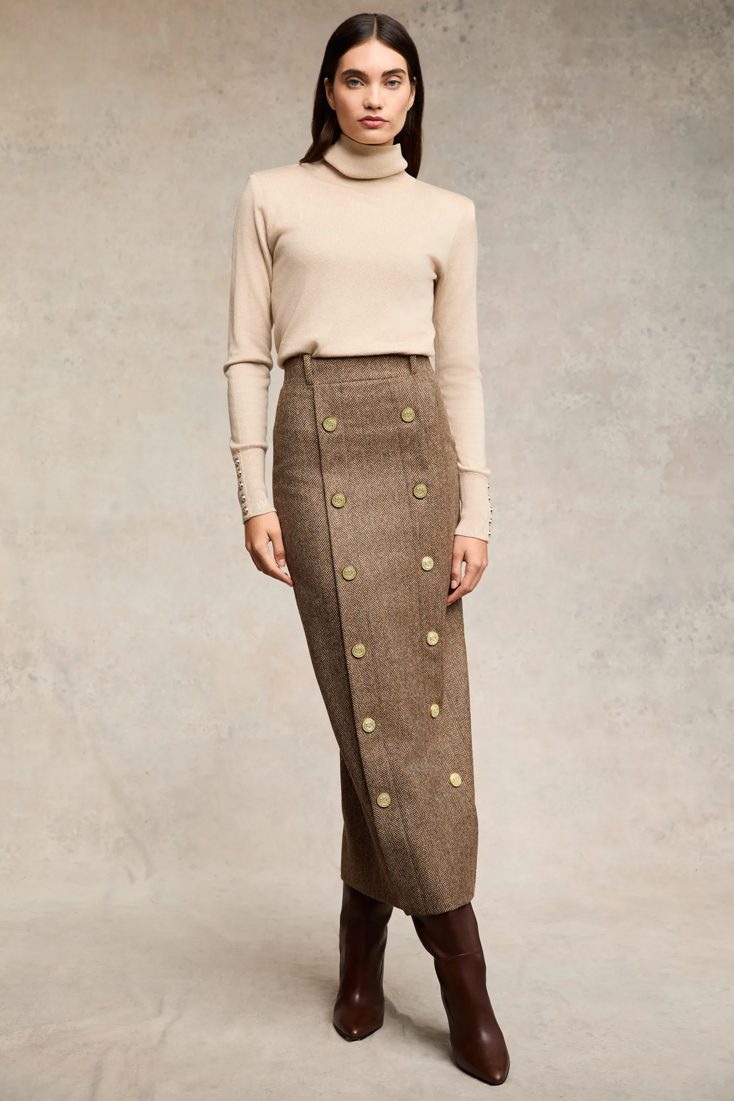 Hot Knightsbridge Maxi Skirt (Large Scale Brown Herringbone) Women Skirts|Tailoring