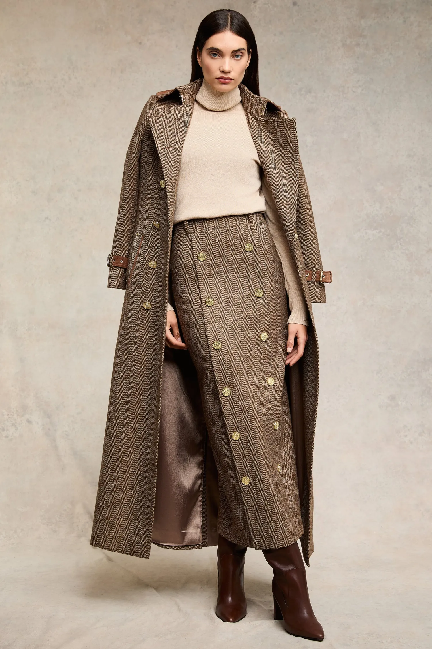 Hot Knightsbridge Maxi Skirt (Large Scale Brown Herringbone) Women Skirts|Tailoring