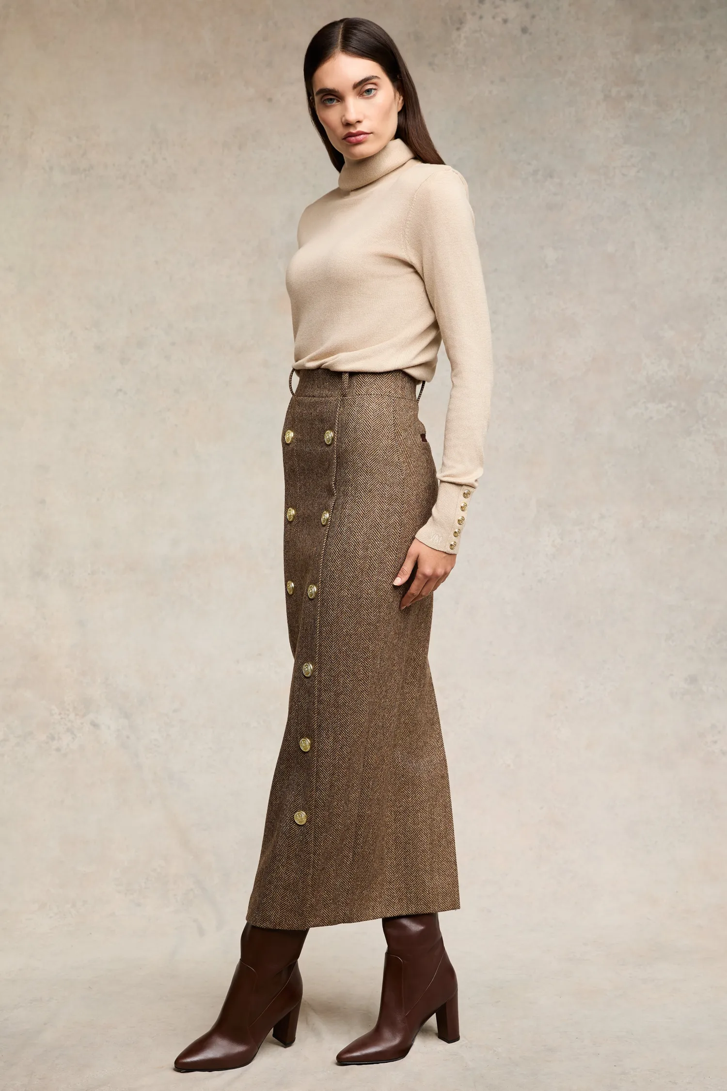 Hot Knightsbridge Maxi Skirt (Large Scale Brown Herringbone) Women Skirts|Tailoring