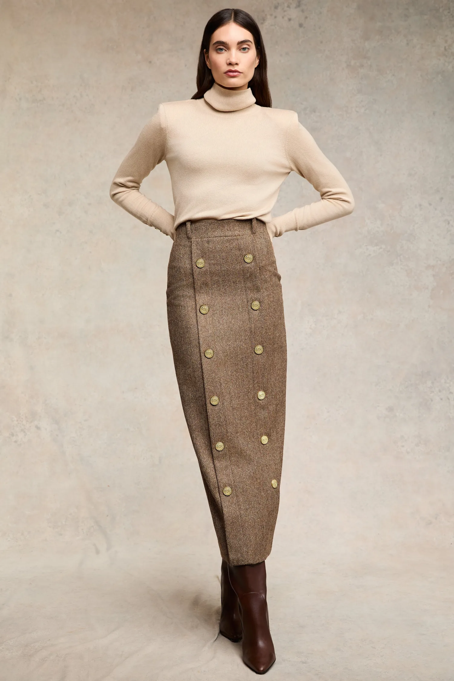 Hot Knightsbridge Maxi Skirt (Large Scale Brown Herringbone) Women Skirts|Tailoring