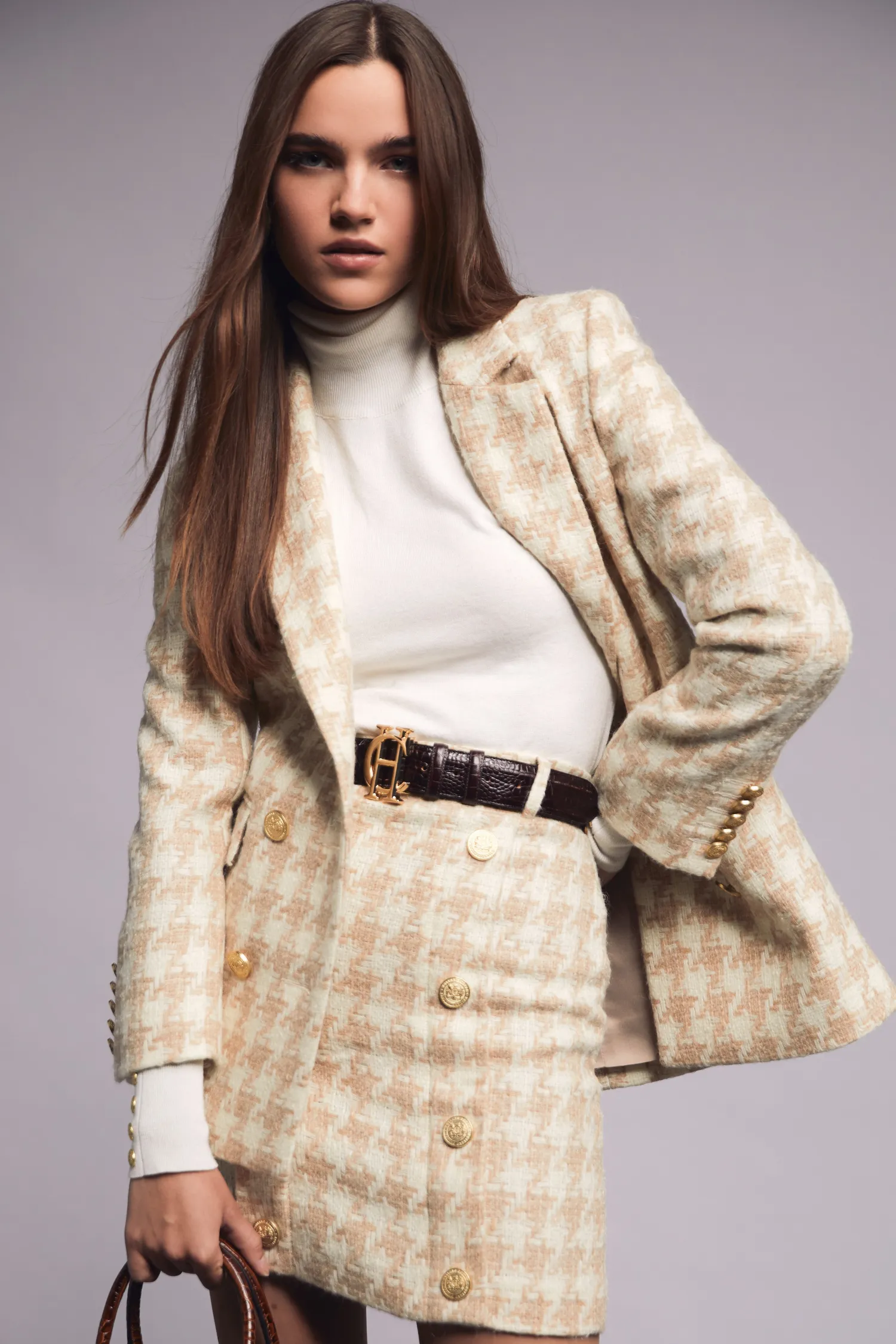 Hot Knightsbridge Skirt (Camel Houndstooth) Women Skirts|Tailoring