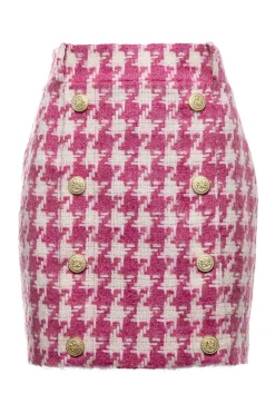 Fashion Knightsbridge Skirt (Hot Pink Large Scale Houndstooth) Women Skirts|Tailoring