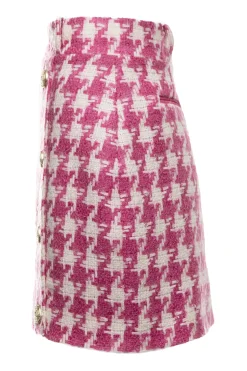 Fashion Knightsbridge Skirt (Hot Pink Large Scale Houndstooth) Women Skirts|Tailoring