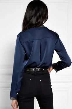 New Lace V-Neck Blouse (Ink Navy) Women Shirts & Blouses