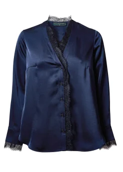 New Lace V-Neck Blouse (Ink Navy) Women Shirts & Blouses