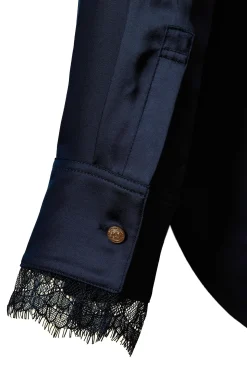New Lace V-Neck Blouse (Ink Navy) Women Shirts & Blouses