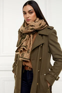 New Lightweight Monogram Scarf (Light Camel Forest Green) Women Scarves|Scarves