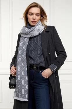 Fashion Lightweight Monogram Scarf (Grey Marl Cream) Women Scarves|Scarves