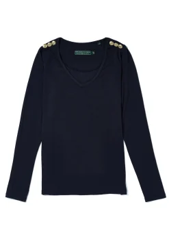 Best Long Sleeve V-Neck Tee (Ink Navy) Women Tees|Tops