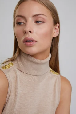 Clearance Luxury Sleeveless Roll Neck Women Knitwear