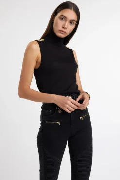 Online Luxury Sleeveless Roll Neck Women Knitwear