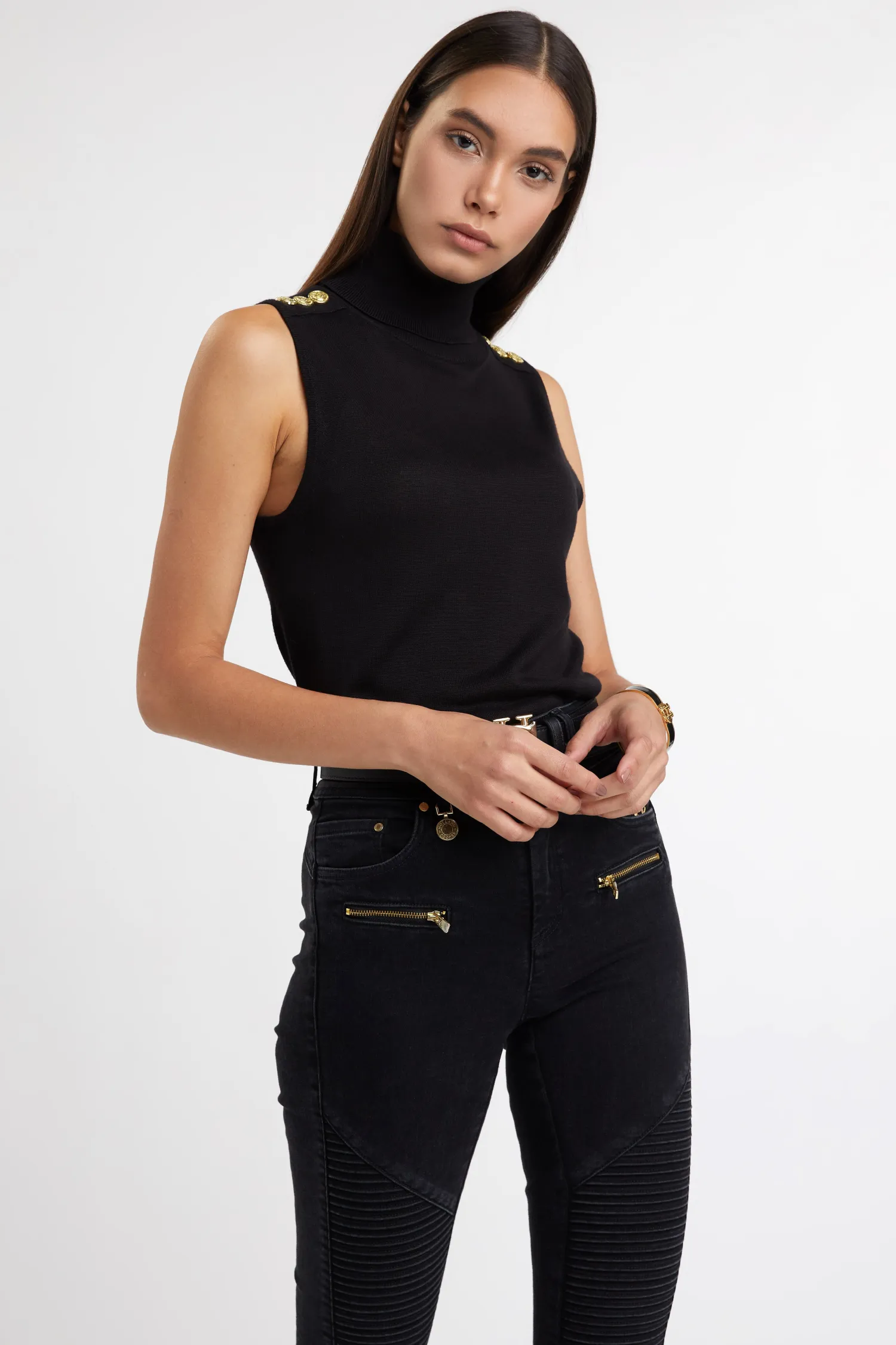 Online Luxury Sleeveless Roll Neck Women Knitwear