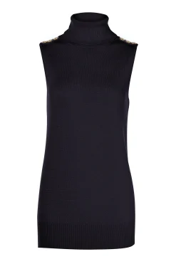 Online Luxury Sleeveless Roll Neck Women Knitwear