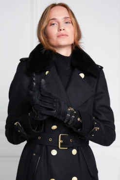 Best Marlborough Shearling Trench Coat (Soft Black) Women Trench Coats|Coats