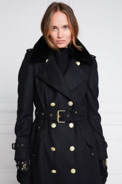Best Marlborough Shearling Trench Coat (Soft Black) Women Trench Coats|Coats