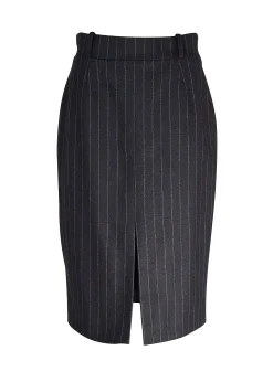 New Mayfair Pencil Skirt (Charcoal Pinstripe) Women Skirts|Tailoring