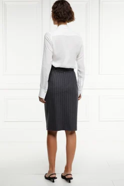 New Mayfair Pencil Skirt (Charcoal Pinstripe) Women Skirts|Tailoring