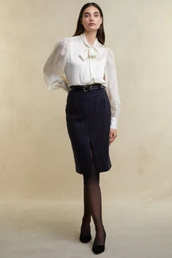 Outlet Mayfair Pencil Skirt (Navy Chalk Pinstripe) Women Briefcase|Skirts