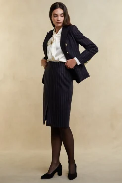 Outlet Mayfair Pencil Skirt (Navy Chalk Pinstripe) Women Briefcase|Skirts