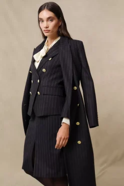 Outlet Mayfair Pencil Skirt (Navy Chalk Pinstripe) Women Briefcase|Skirts