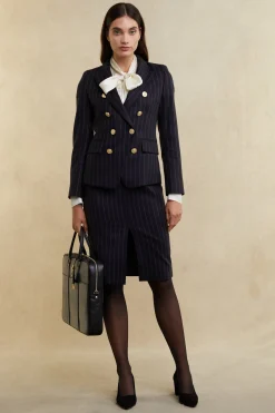 Outlet Mayfair Pencil Skirt (Navy Chalk Pinstripe) Women Briefcase|Skirts