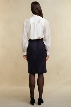 Outlet Mayfair Pencil Skirt (Navy Chalk Pinstripe) Women Briefcase|Skirts