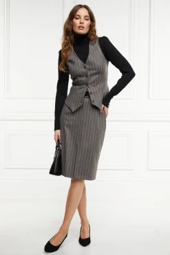 Fashion Mayfair Pencil Skirt (Soft Grey Pinstripe) Women Skirts|Tailoring