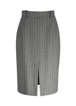 Fashion Mayfair Pencil Skirt (Soft Grey Pinstripe) Women Skirts|Tailoring