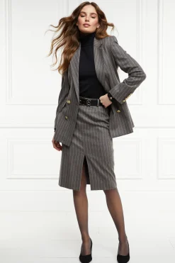 Fashion Mayfair Pencil Skirt (Soft Grey Pinstripe) Women Skirts|Tailoring