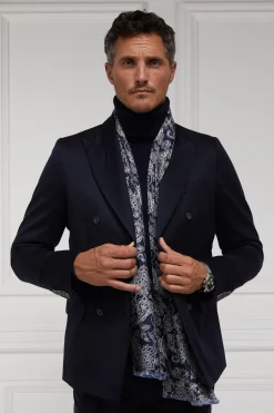 Online Men's Silk Scarf (Ink Navy Cream Paisley) Scarves|Scarves